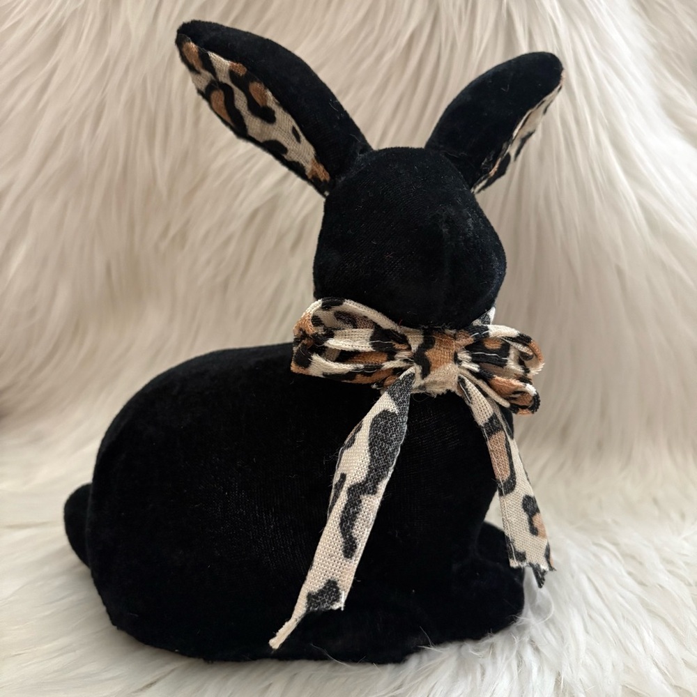 Hobby Lobby Black Velvety Bunny Rabbit with Leopard Print Bow